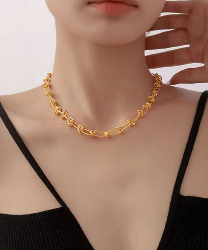Gold Stainless Steel Alloy Chain Lariat Necklace