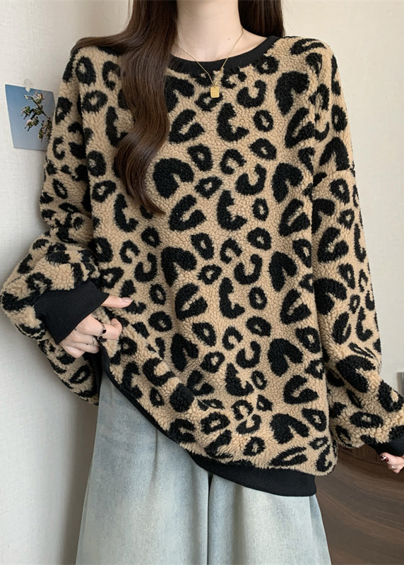 Diy Brown Oversized Leopard Faux Fur Sweatshirt Winter