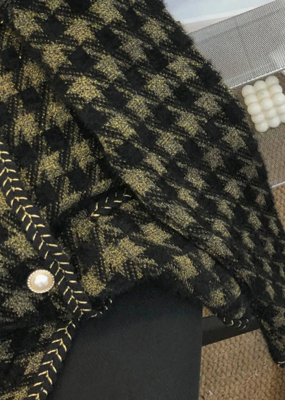 Black Plaid Pockets Patchwork Mink Hair Knitted Coat Fall