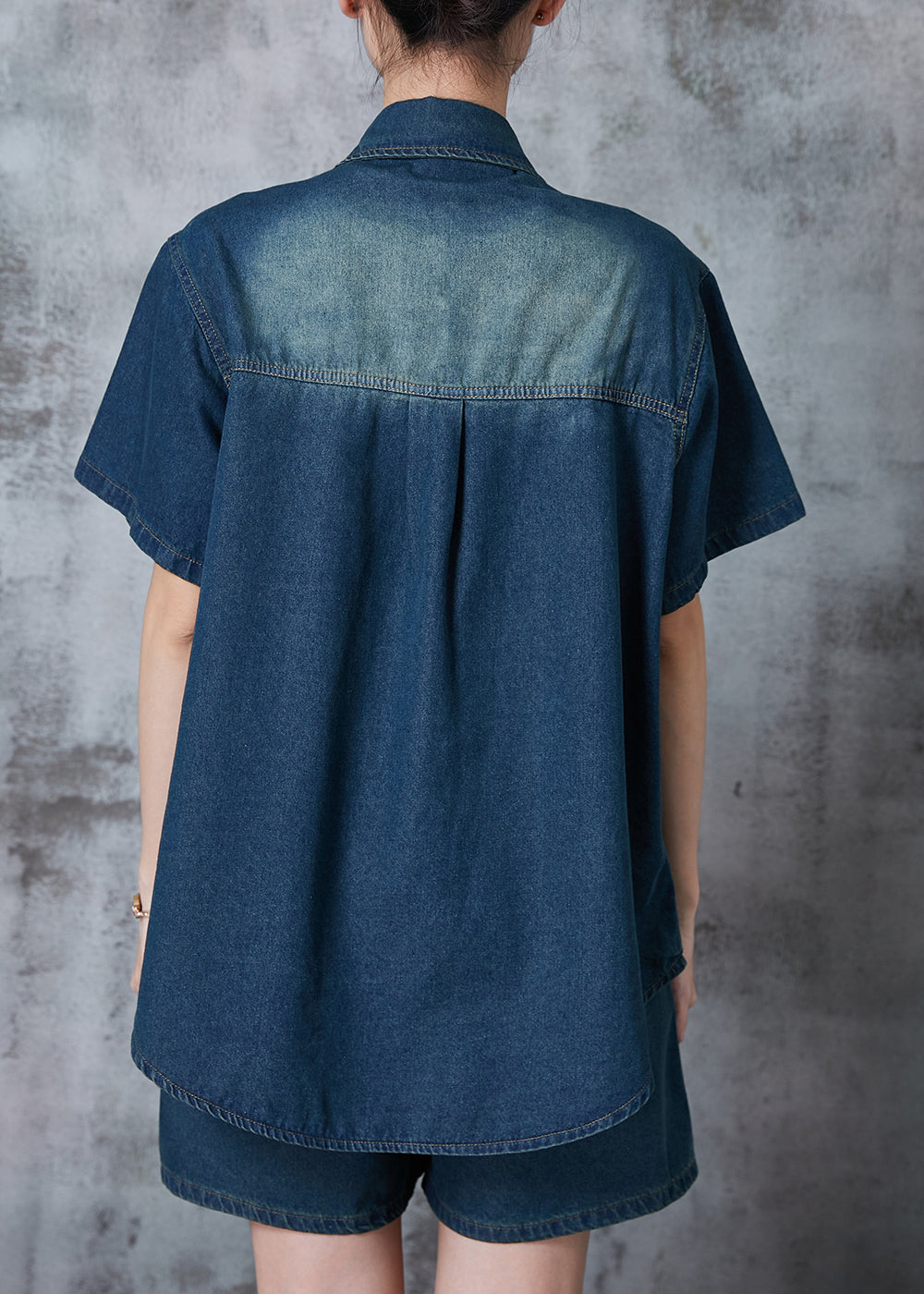 Modern Navy Oversized Denim Sets 2 Pieces Summer