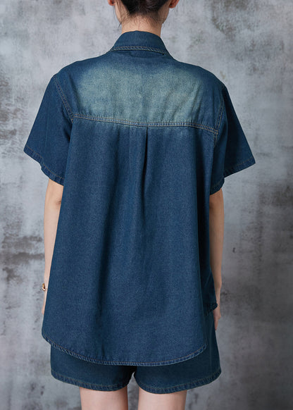 Modern Navy Oversized Denim Sets 2 Pieces Summer
