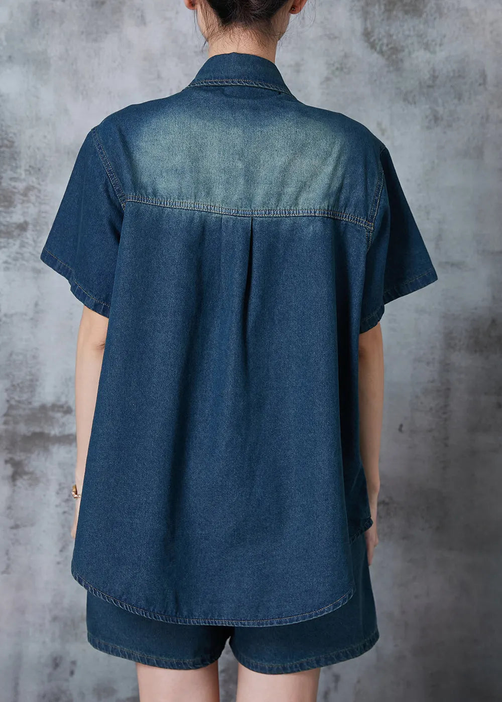 Modern Navy Oversized Denim Sets 2 Pieces Summer
