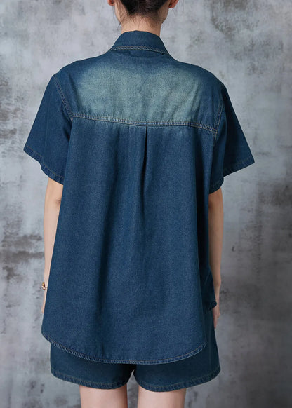 Modern Navy Oversized Denim Sets 2 Pieces Summer