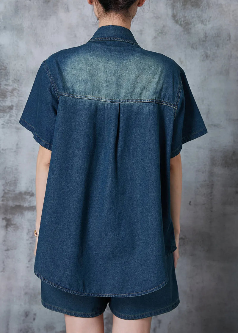Modern Navy Oversized Denim Sets 2 Pieces Summer