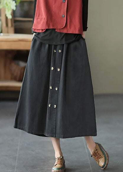 Black Elastic Waist a Line Skirts Spring