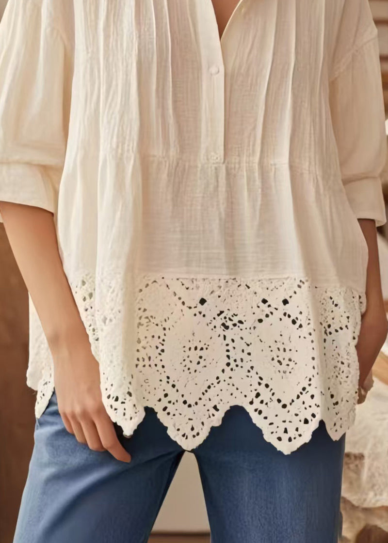 Apricot Oversized Patchwork Lace Blouse Top Half Sleeve
