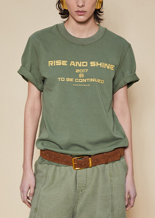 Green O Neck Letter Cotton T Shirt Summer
