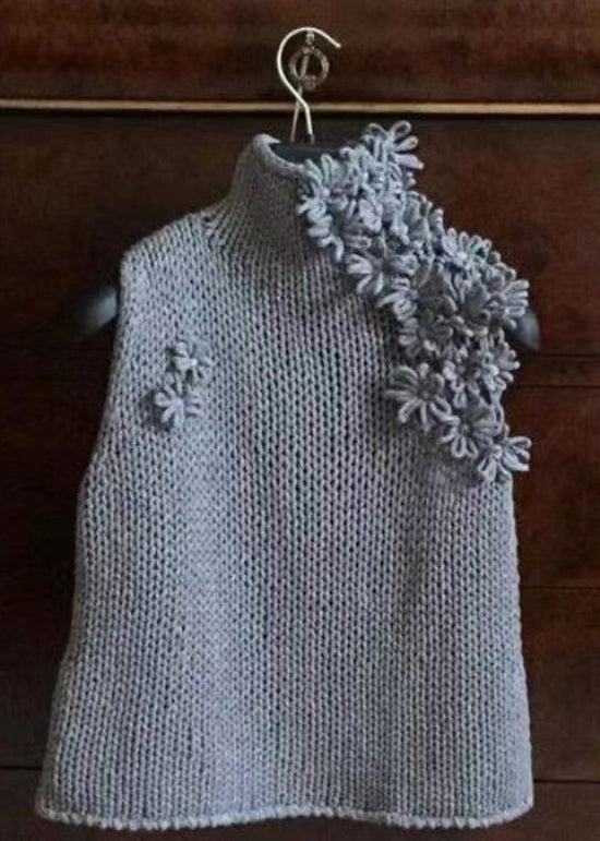 Style Grey Hign Neck Knit Vest Sleeveless Spring