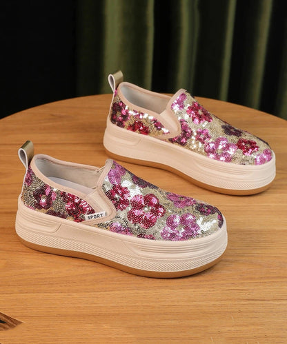 Pink Sequins Print Tulle Loafer Shoes