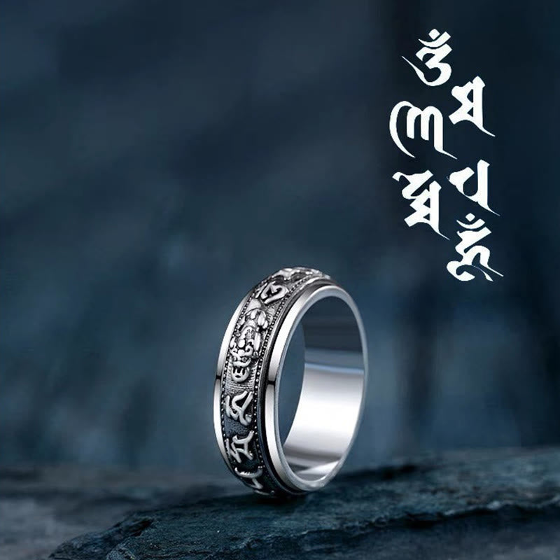Buddha Stones Tibetan Om Mani Padme Hum Pixiu Engraved Wealth Luck Rotatable Ring