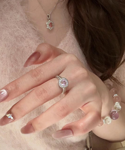 Diy Pink Sterling Silver Zircon Pigeo Egg Shaped Rings