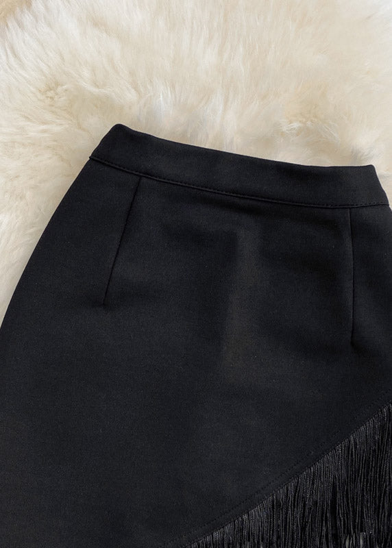 Black Asymmetrical Tassel High Waist Skirt Summer