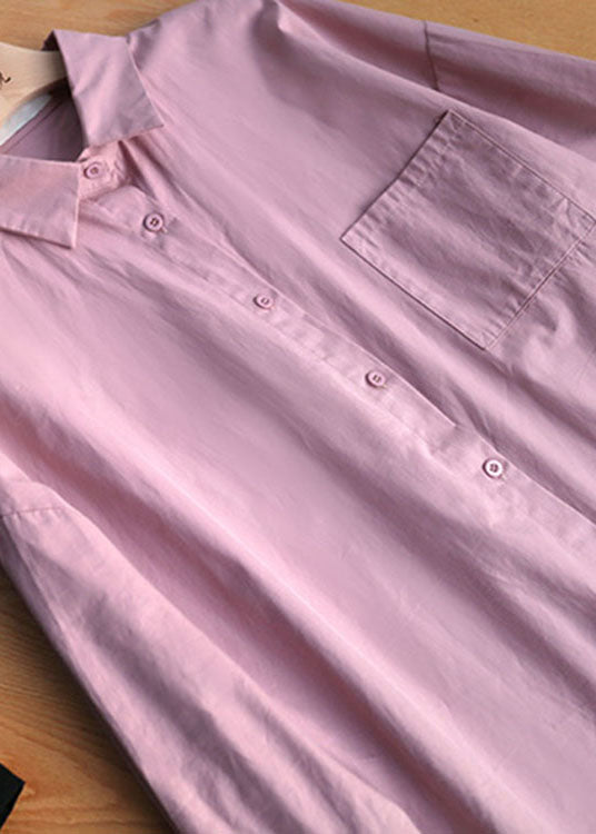Pink Peterpan Collar Button Pockets Fall Shirt Long Sleeve