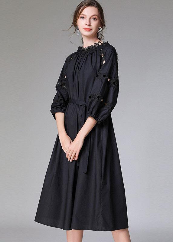 Diy White Slash Necktie Waist Cotton Fall Long Dress Half Sleeve