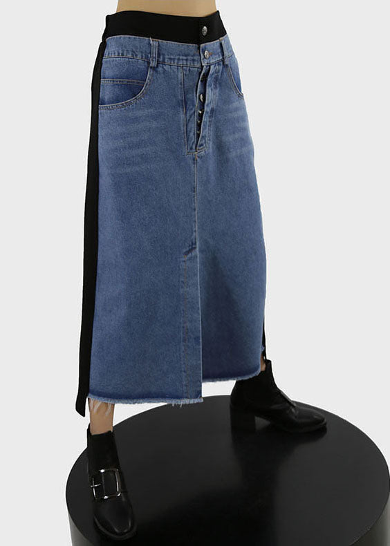 Style Black Elastic Waist Patchwork a Line Skirts Spring