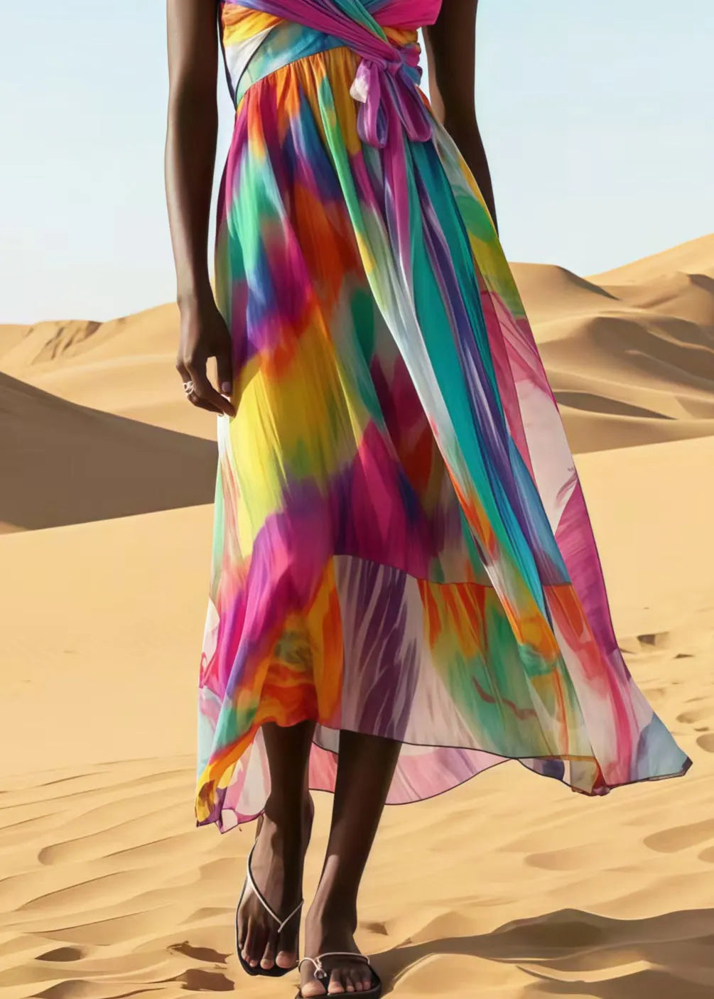 Rainbow Tie Dye Chiffon Spaghetti Strap Dress Summer