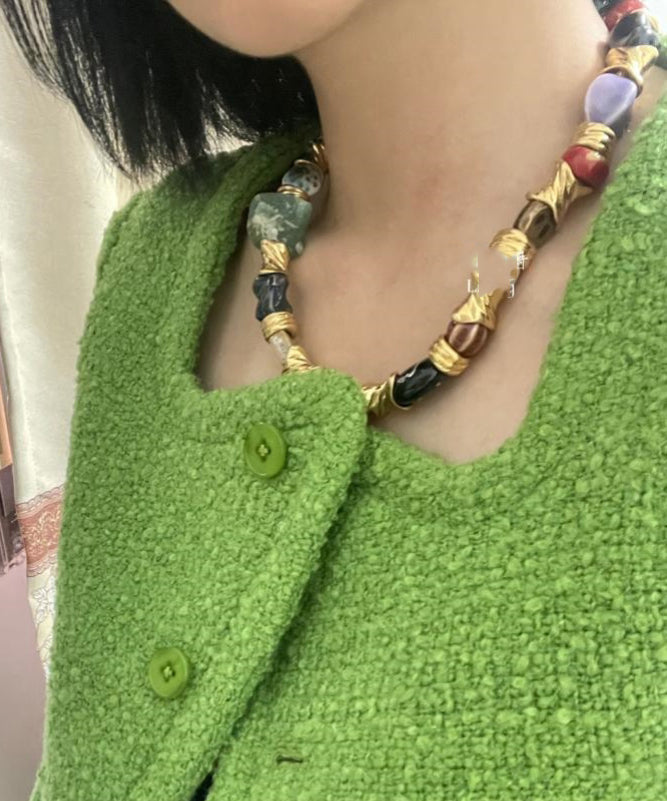 Retro Rainbow Ceramics Patchwork Gratuated Bead Necklace