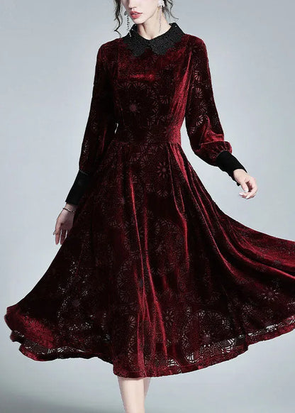 Mulberry Peter Pan Collar Patchwork Velour Dress Spring
