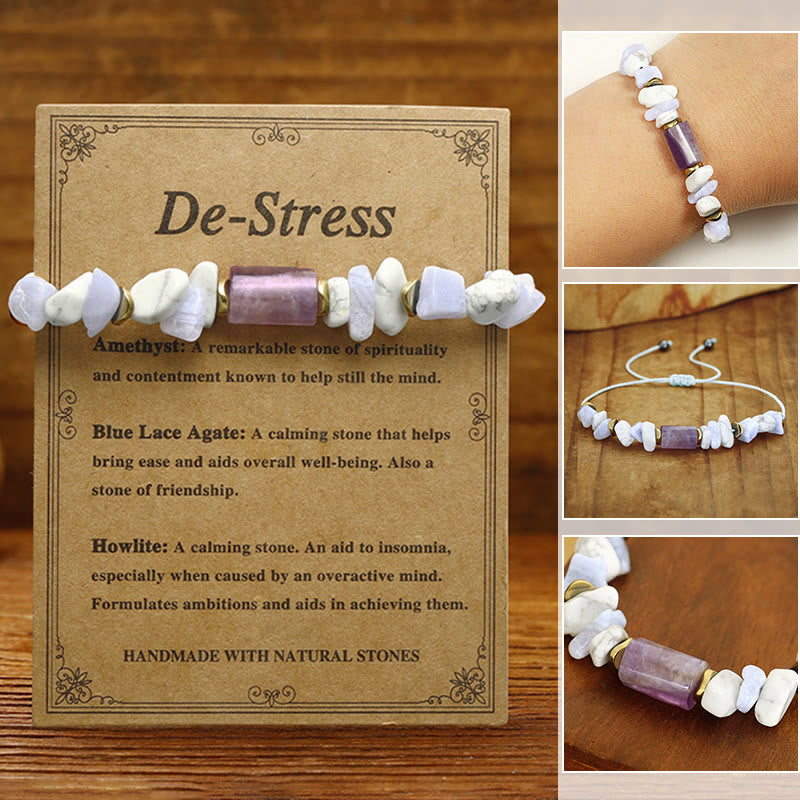 Amethyst Blue Lace Agate De-stress Healing Bracelet 14-24cm