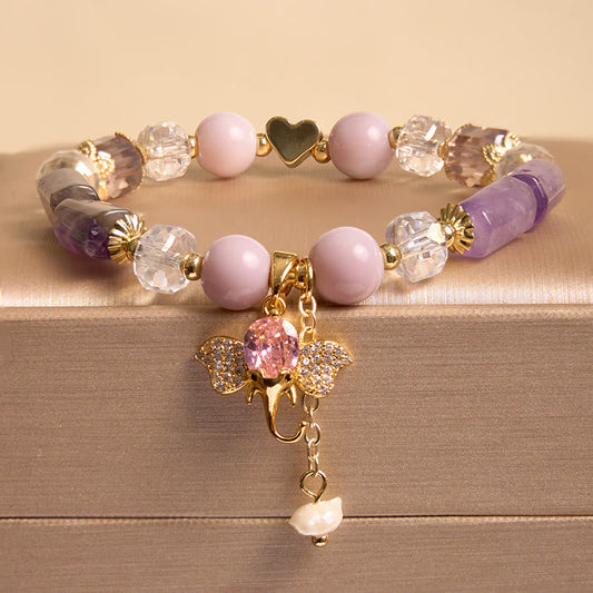 Amethyst Green Aventurine Elephant Charm Bracelet