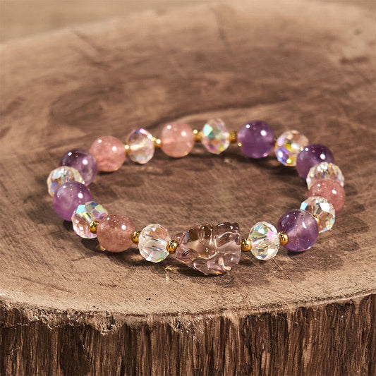 Amethyst Strawberry Quartz White Crystal Nine-tailed Fox Protection Bracelet