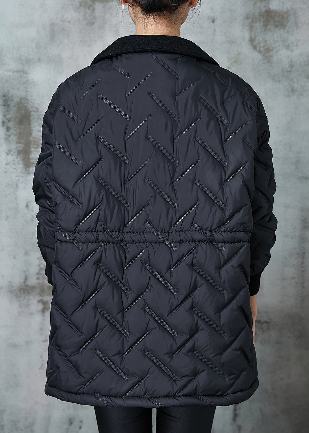 Black Double Breast Patchwork Fine Cotton Filled Jacket Spring