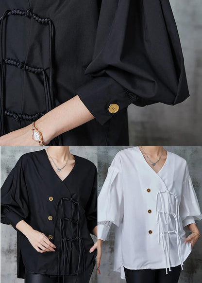 White Tasseled Cotton Oriental Shirt Tops Spring