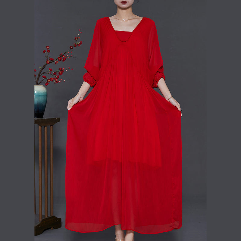 Italian Red Backless Chiffon Vestidos Long Dress Batwing Sleeve