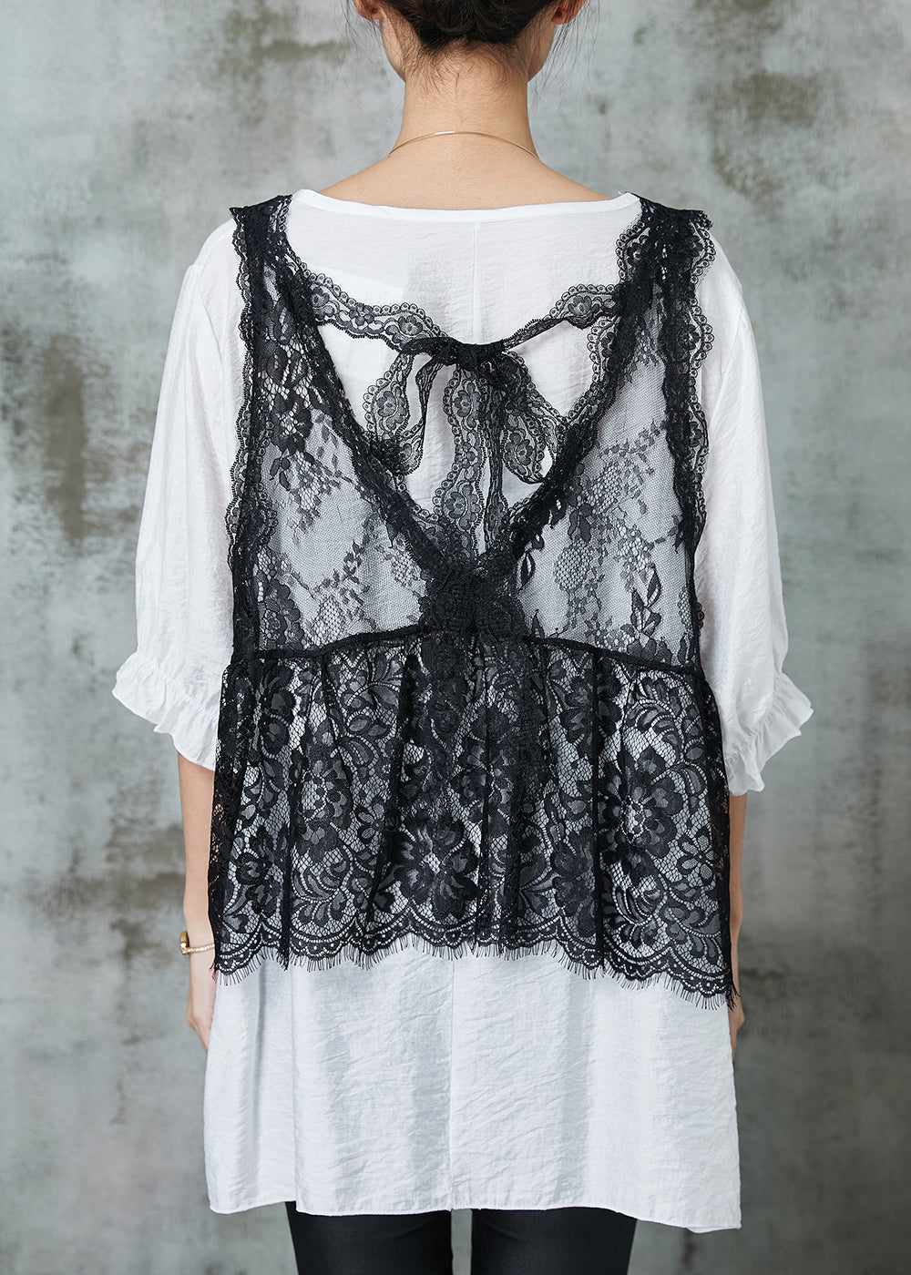 Organic White Oversized Lace Vest and Tanks Two Pieces Set Summer