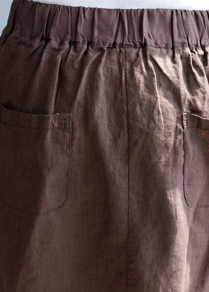 Chocolate Asymmetrical Side Open Linen Skirts Fall