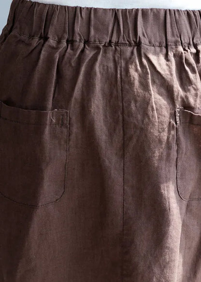 Chocolate Asymmetrical Side Open Linen Skirts Fall