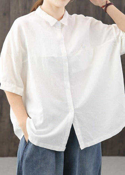 Organic White Asymmetrical Design Cotton Linen Top Summer