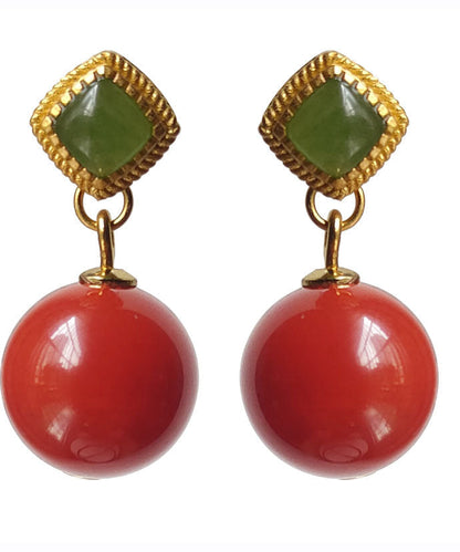 Red Sterling Silver Overgild Inlaid Agate Drop Earrings