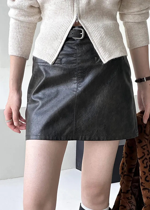 Black Zippered Faux Leather Skirt High Waist