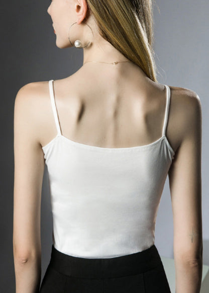 Slim Fit White Patchwork Cotton Spaghetti Strap Tank Sleeveless