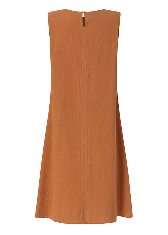 Orange O-neck Slim Fit Exra Large Hem Cotton Dresses Sleeveless