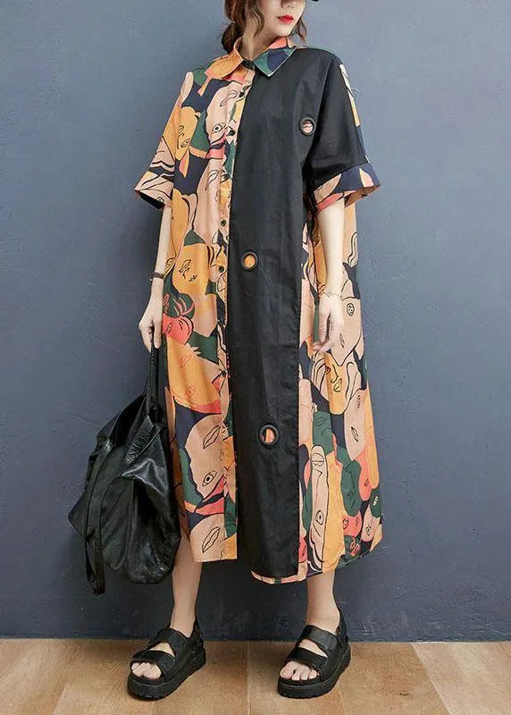 Print Patchwork Cotton Asymmetrical Designside Open Summer Maxi Dress