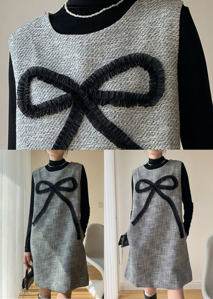 Light Grey Zippered Pockets Cotton Two-piece Set Bow Winter