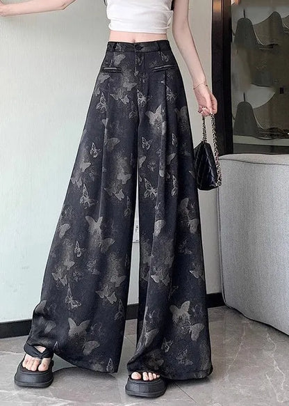 Black Patchwork High Waist Wide Leg Pants Summer