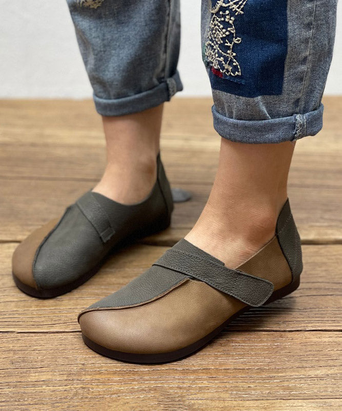 Grey Splicing Cowhide Leather Ox Tendon Flat Feet Shoes