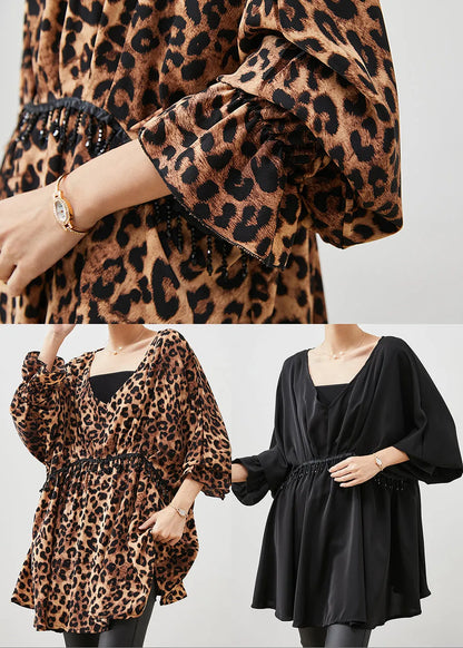 Black Tasseled Exra Large Hem Chiffon Shirt Top Spring