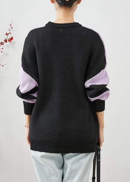 Purple Oversized Print Knit Sweaters Winter