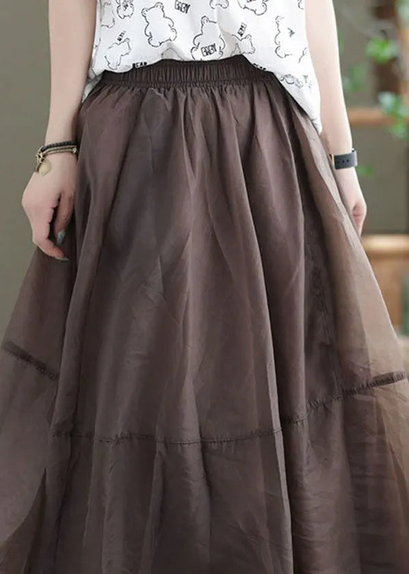 Chocolate Patchwork Tulle a Line Skirts High Waist Exra Large Hem Summer