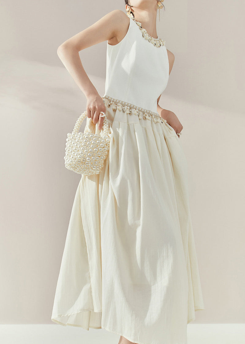 Fine White O-neck Tassel Patchwork Long Dresses Summer
