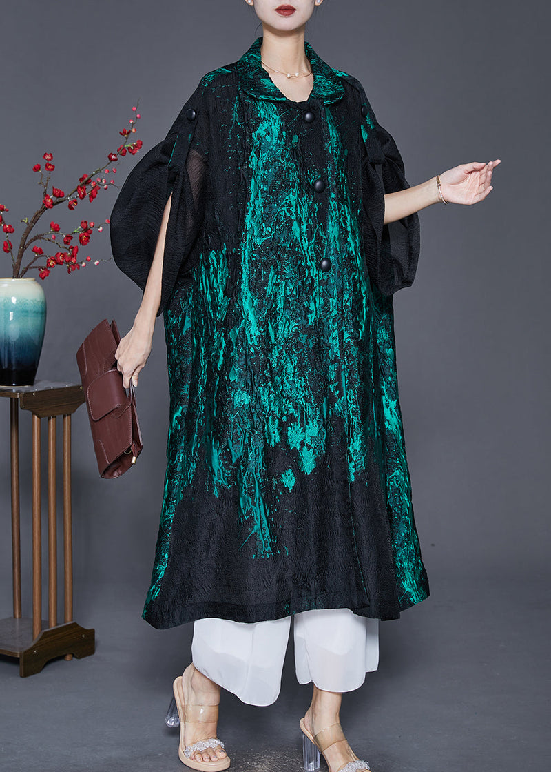 Green Oversized Patchwork Jacquard Spandex Trench Coats Spring