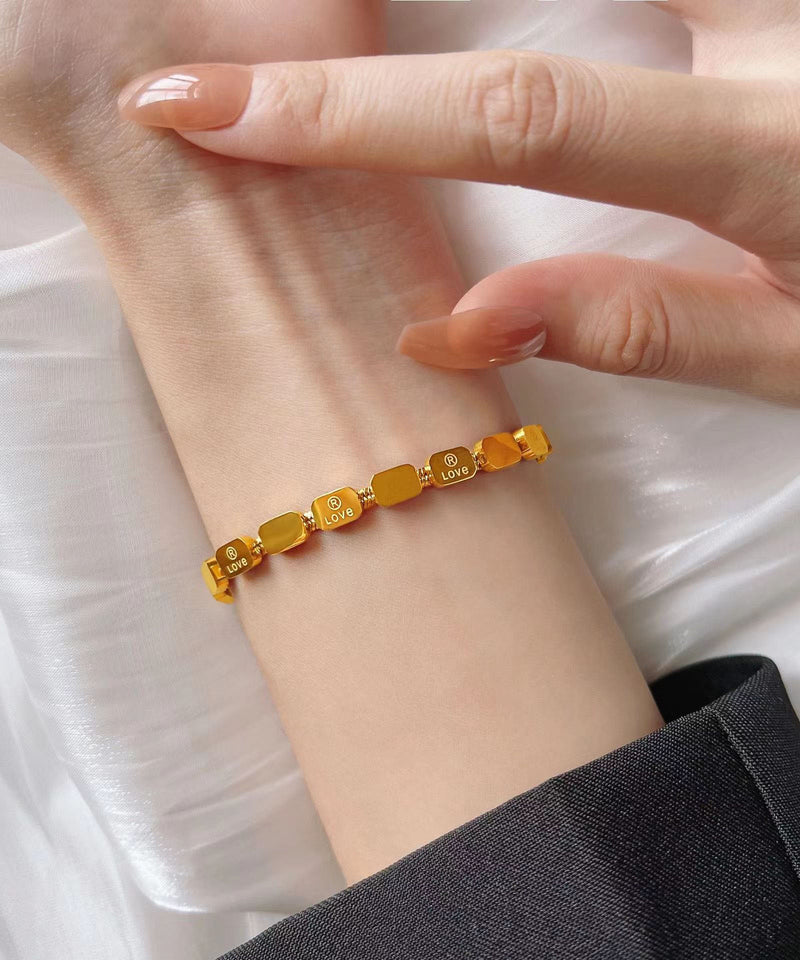 Gold Stainless Steel Love Square Snake Bone Chain Bracelet