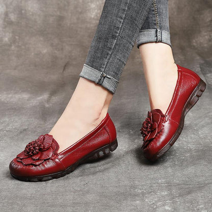 Black Bow Flat Shoes Genuine Leather Handmade Flat Shoes