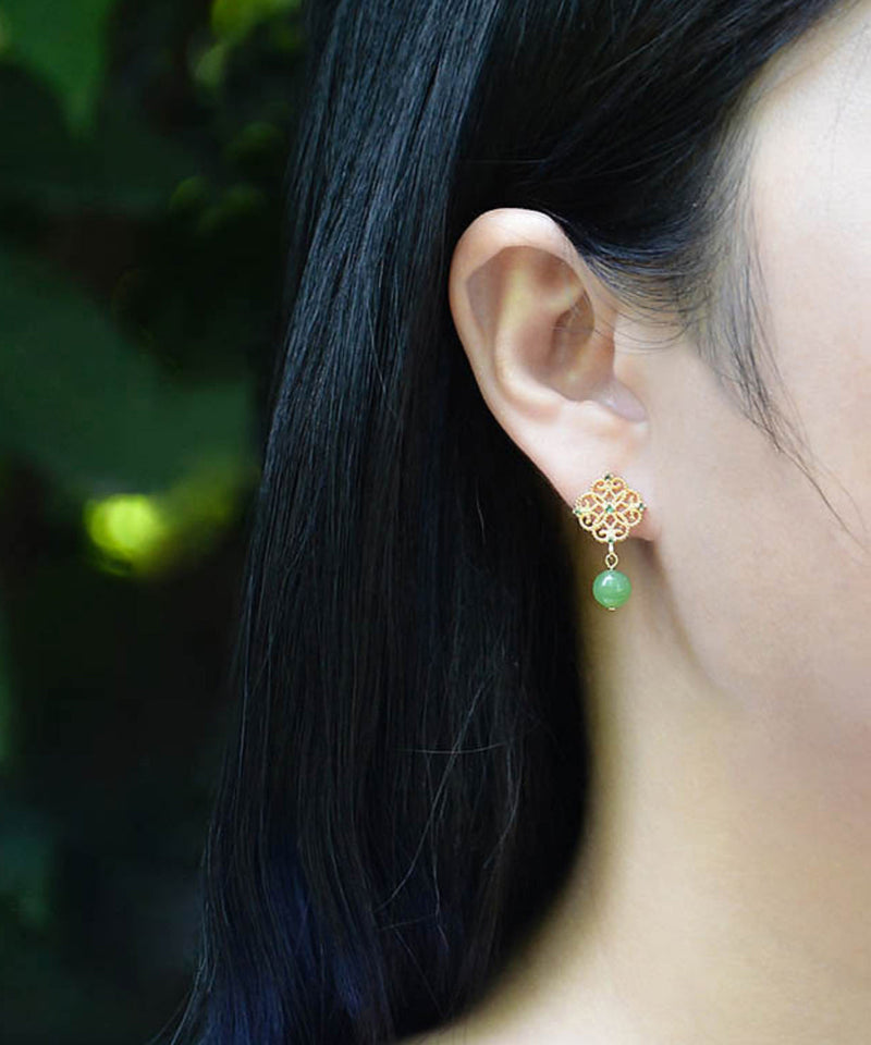 Simple Green Hetian Jade Stud Earrings