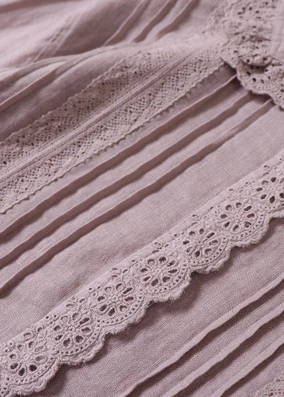 Handmade Purple Peter Pan Collar Wrinkled Linen Maxi Dresses Spring