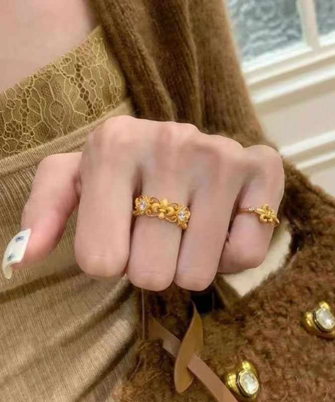 Gold Copper Overgild Zircon Hollow Out Iris Rings